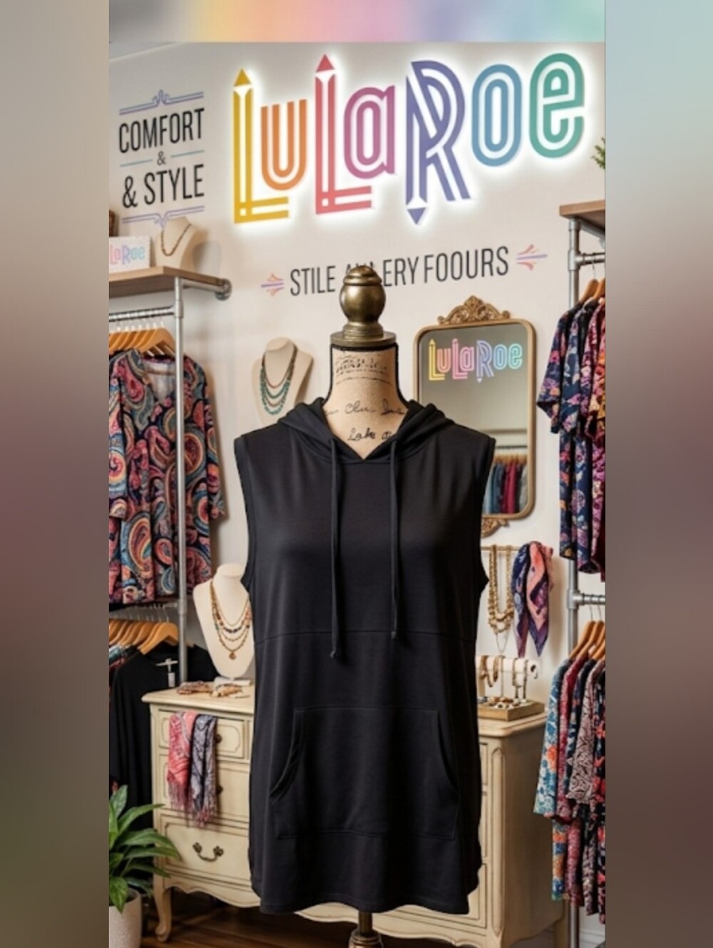 LuLaRoe Black Sleeveless Hoodie with Kangaroo Pocket